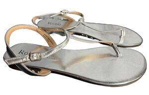 Rohb by Joyce Azria Silver Metallic Thong Sandals Ankle Strap Women’s 8.5